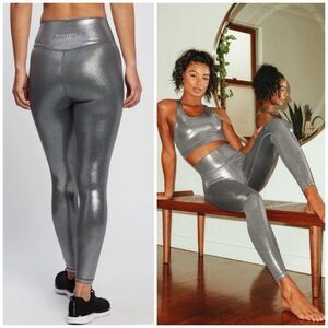 ALLFENIX Anthropologie Liquid Silver Metallic High Rise 7/8 Leggings Sz Small